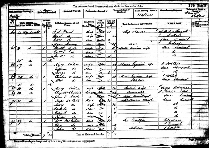 1881 Census Helen Matthew family record page 1
